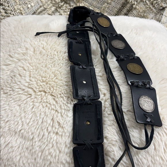 Black Leather Coin-Accent Bohemian Belt Unbranded - Picture 7 of 11